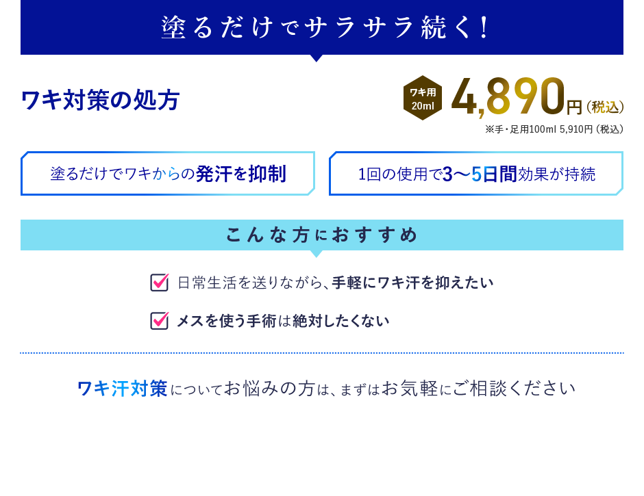 塗るだけでサラサラ続く ワキ対策の処方