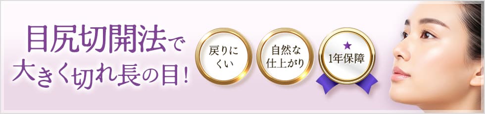 目尻切開法で大きく切れ長の目！ 戻りにくい 自然な仕上がり 1年保障