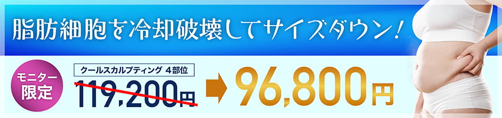 脂肪細胞を冷却破壊してサイズダウン！モニター限定 クールスカルプティング4部位