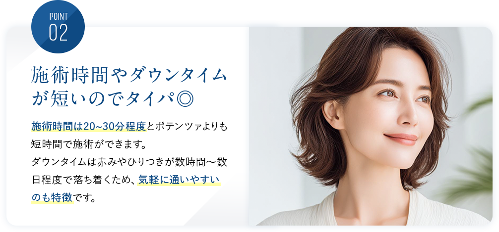 施術時間やダウンタイムが短いのでタイパ◎