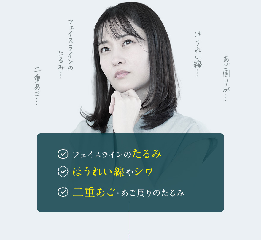 フェイスラインのたるみ ほうれい線やシワ 二重あご・あご周りのたるみ