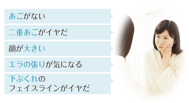 あごがない・二重あごがイヤだ・顔が大きい・エラの張りが気になる・下ぶくれのフェイスラインがイヤだ