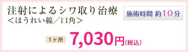 注射によるシワ取り治療　施術時間 約10分