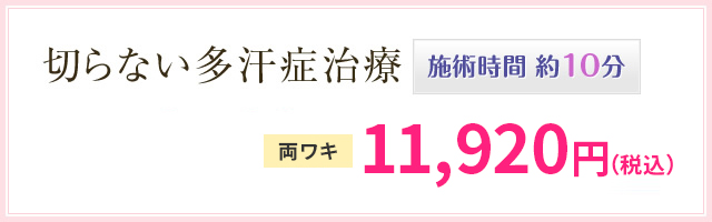 プチ多汗症治療　施術時間 約10分　片ワキ　13,880円(税抜) 両ワキ 22,960円(税抜)