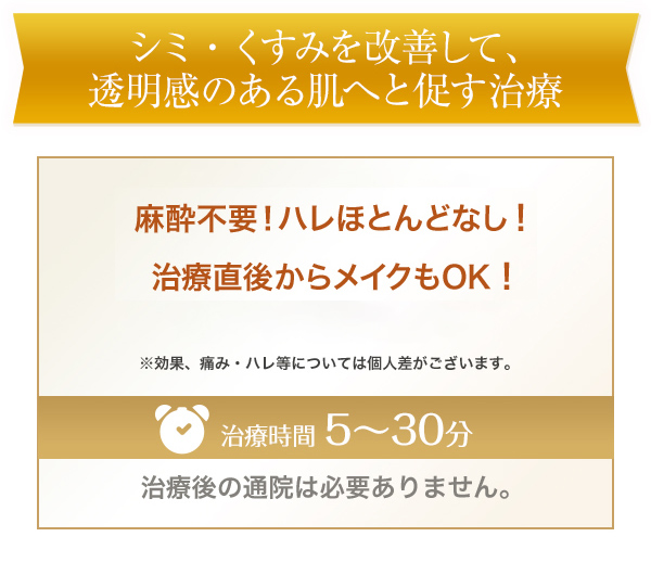 シミ・くすみを改善して透明感のある肌へと促す治療