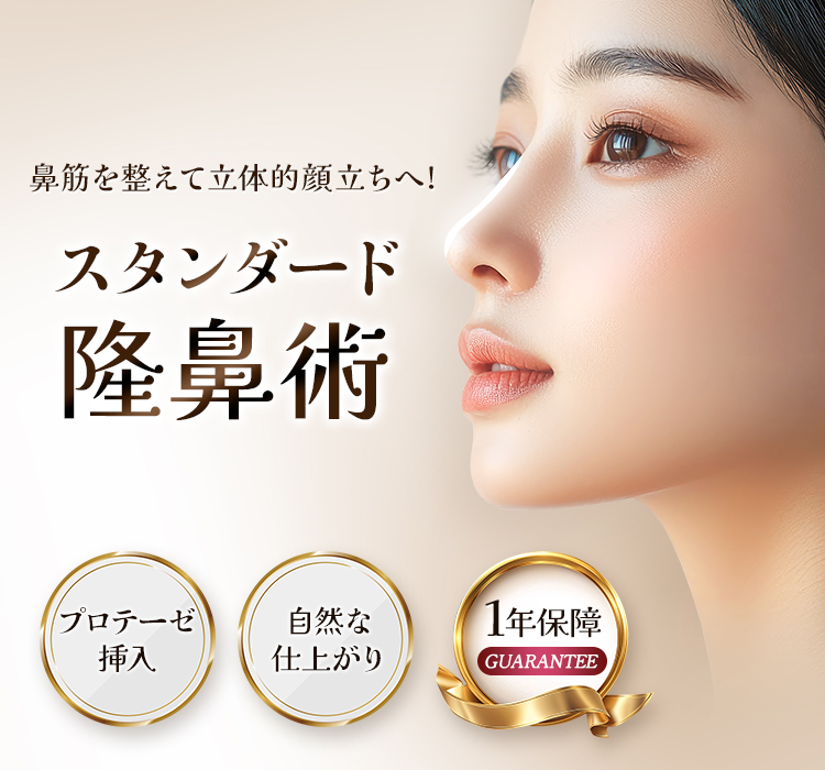 鼻筋を整えて立体的顔立ちへ！ スタンダード隆鼻術 プロテーゼ挿入・自然な仕上がり・1年保障